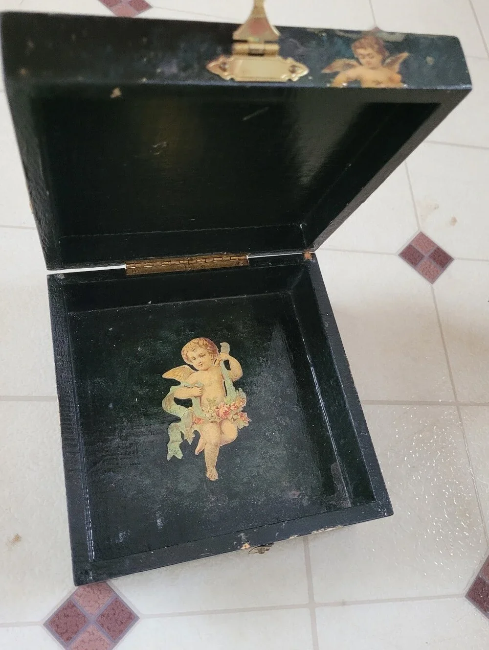 Whimsigoth Lacquer Trinket Jewelry Box Cherub Dark Romance Vintage Unique Gift